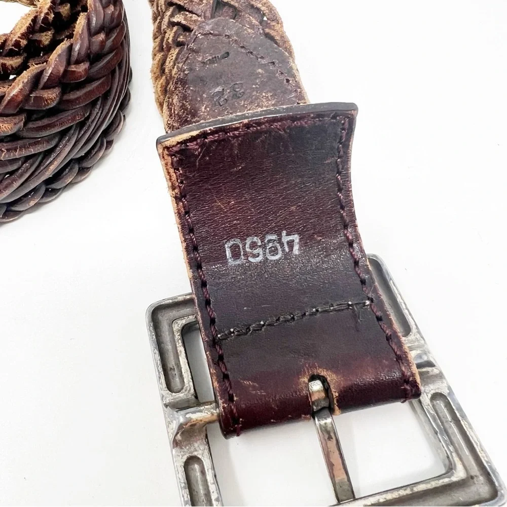 UNBRANDED BROWN LEATHER BRAIDED VINTAGE BELT WITH SILVER BUCKLE SZ 32